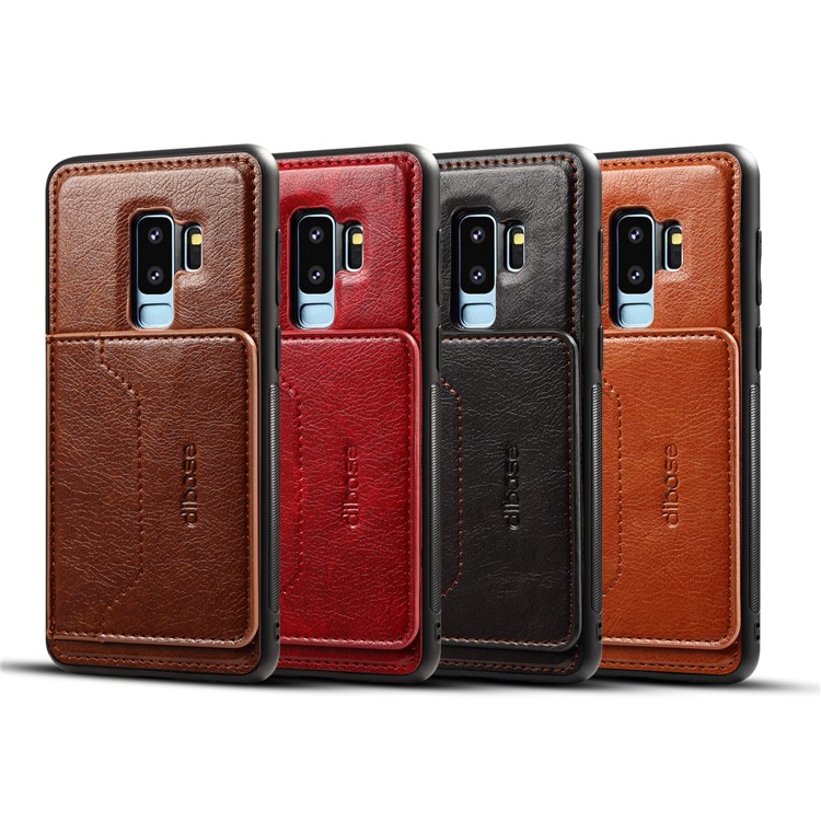 Crazy Horse PU leather Coated TPU Card Holder Back Case with Kickstand for Samsung Galaxy S9+ SM-G965 - Black-5