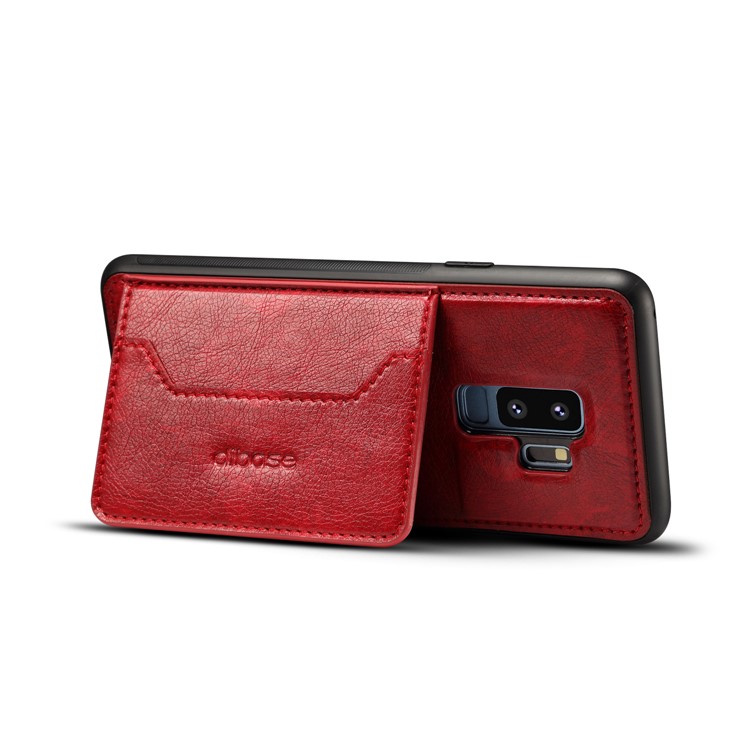 Crazy Horse PU leather Coated TPU Card Holder Back Cover with Kickstand for Samsung Galaxy S9 Plus SM-G965 - Red-3