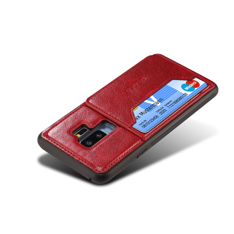 Crazy Horse PU leather Coated TPU Card Holder Back Cover with Kickstand for Samsung Galaxy S9 Plus SM-G965 - Red-4