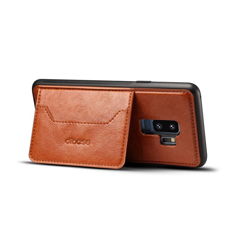 Crazy Horse PU leather Coated TPU Card Holder Back Shell with Kickstand for Samsung Galaxy S9 Plus SM-G965 - Brown-3