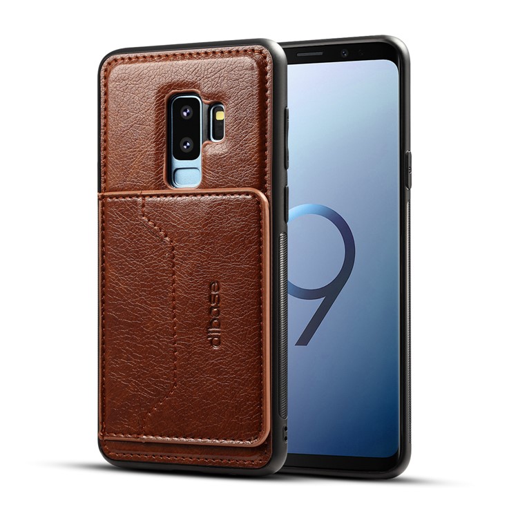 Crazy Horse PU leather Coated TPU Card Slot Back Case with Kickstand for Samsung Galaxy S9+ SM-G965 - Coffee-1