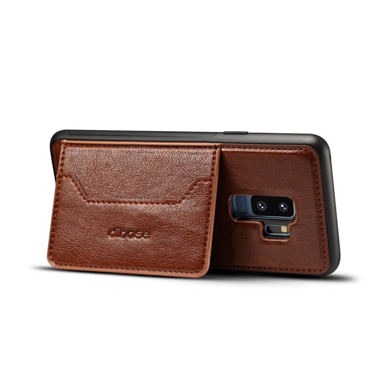 Crazy Horse PU leather Coated TPU Card Slot Back Case with Kickstand for Samsung Galaxy S9+ SM-G965 - Coffee-3