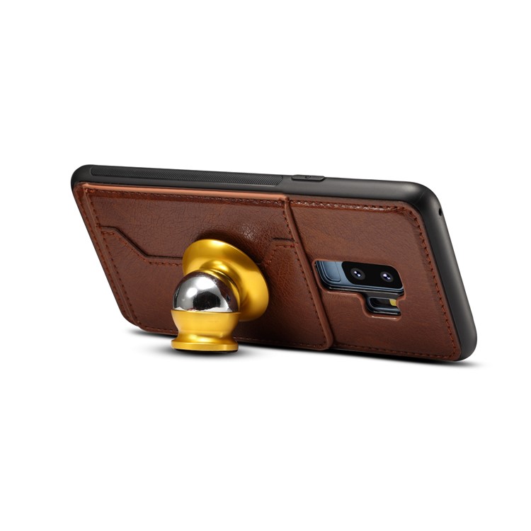 Crazy Horse PU leather Coated TPU Card Slot Back Case with Kickstand for Samsung Galaxy S9+ SM-G965 - Coffee-4