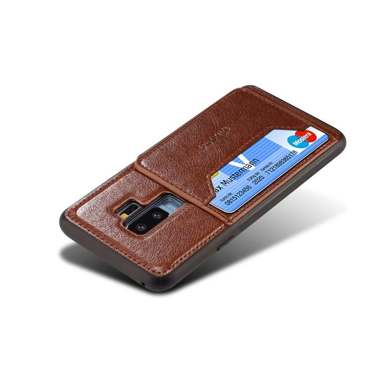 Crazy Horse PU leather Coated TPU Card Slot Back Case with Kickstand for Samsung Galaxy S9+ SM-G965 - Coffee-5