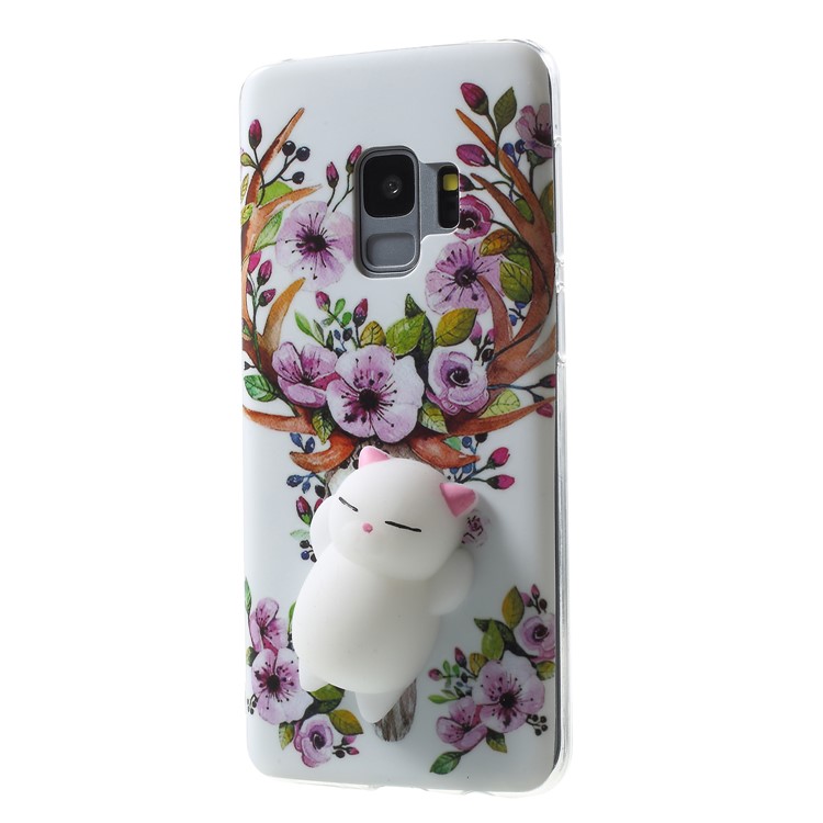 3D Squishy Silicone Cartoon Patterned TPU Cover Shell for Samsung Galaxy S9 SM-G960 - Flowers and Elk Pattern-3