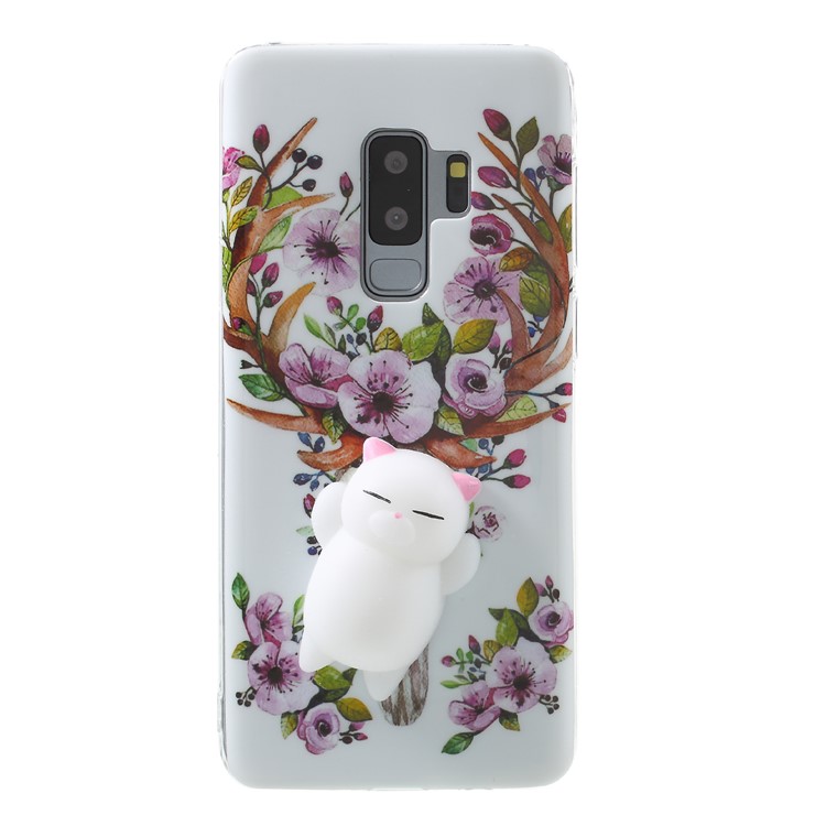 3D Squishy Silicone Cartoon Patterned TPU Mobile Phone Shell for Samsung Galaxy S9 Plus SM-G965 - Flowers and Elk Pattern-1
