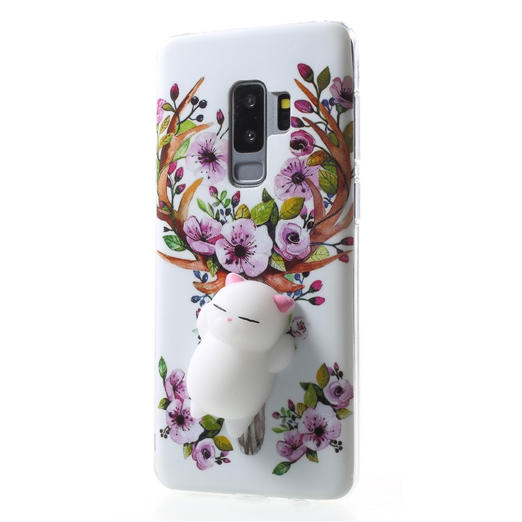 3D Squishy Silicone Cartoon Patterned TPU Mobile Phone Shell for Samsung Galaxy S9 Plus SM-G965 - Flowers and Elk Pattern-3