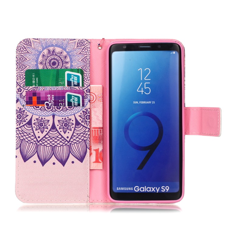 Pattern Printing Leather Wallet Cover for Samsung Galaxy S9 SM-G960 - Mandala Flower-3