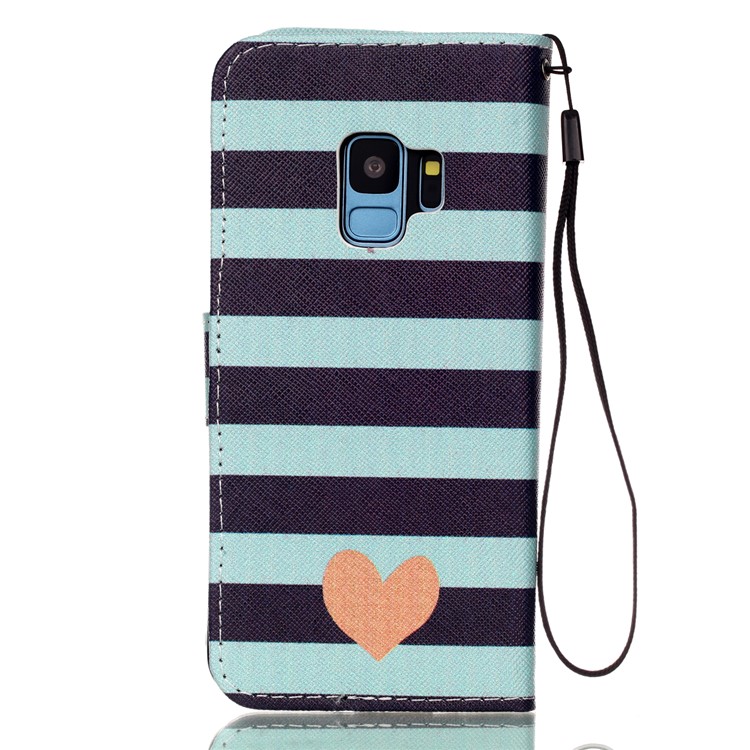 Pattern Printing Leather Wallet Case Shell for Samsung Galaxy S9 SM-G960 - Hearts and Stripes-2