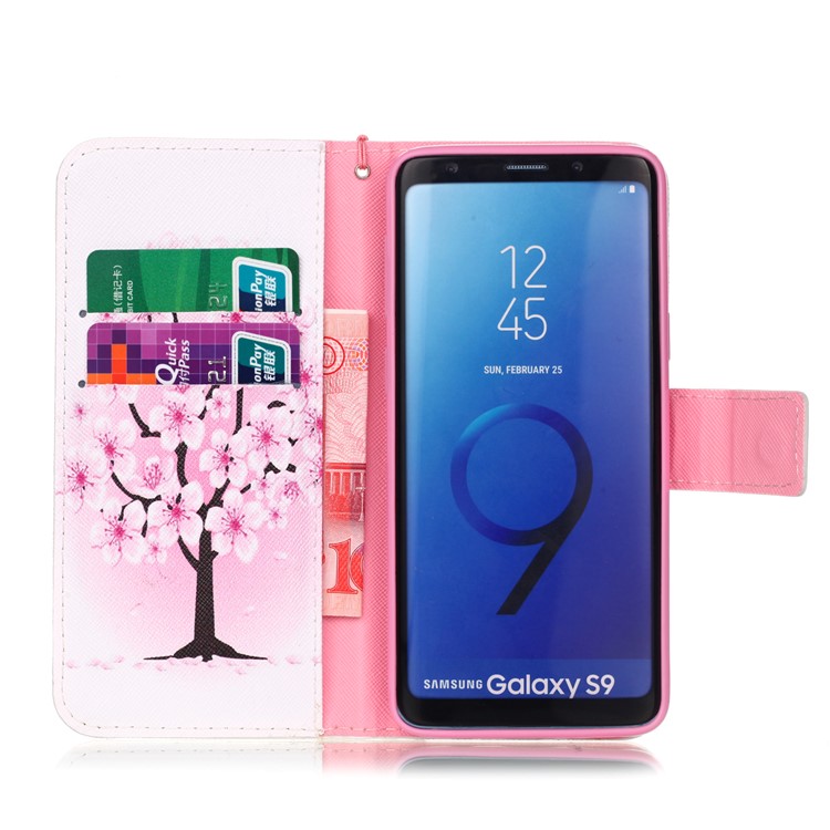 Pattern Printing Wallet Leather Stand Cover for Samsung Galaxy S9 SM-G960 - Plum Blossom-3