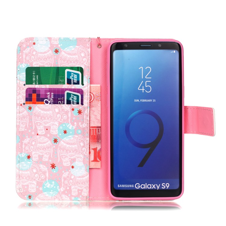 Pattern Printing Magnetic Leather Wallet Case for Samsung Galaxy S9 SM-G960 - Elephant Pattern-3