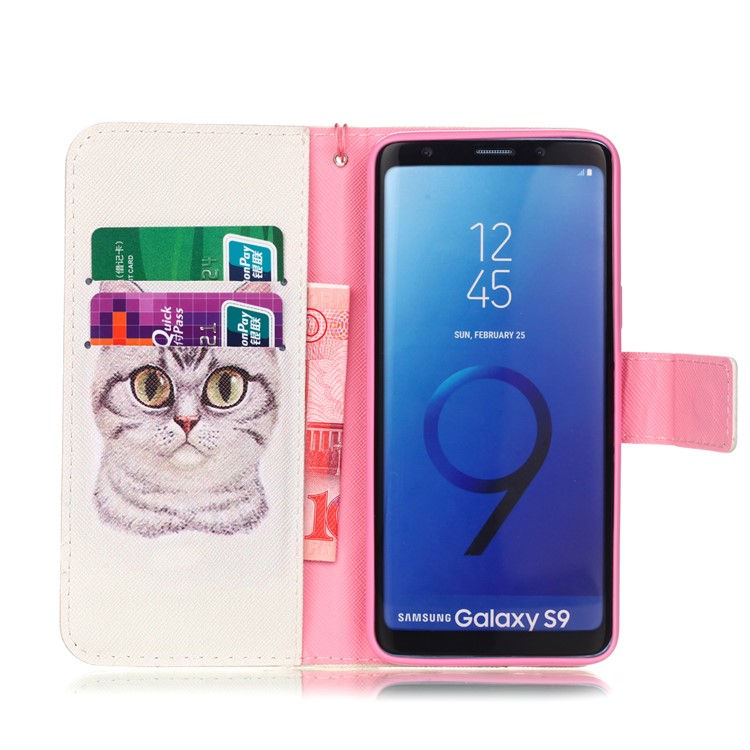 Pattern Printing Cell Phone Leather Wallet Case for Samsung Galaxy S9 SM-G960 - Cat Pattern-3