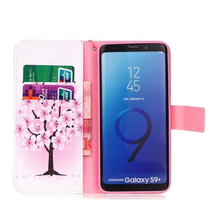 Pattern Printing Wallet Leather Stand Case for Samsung Galaxy S9+ SM-G965 - Plum Blossom-4