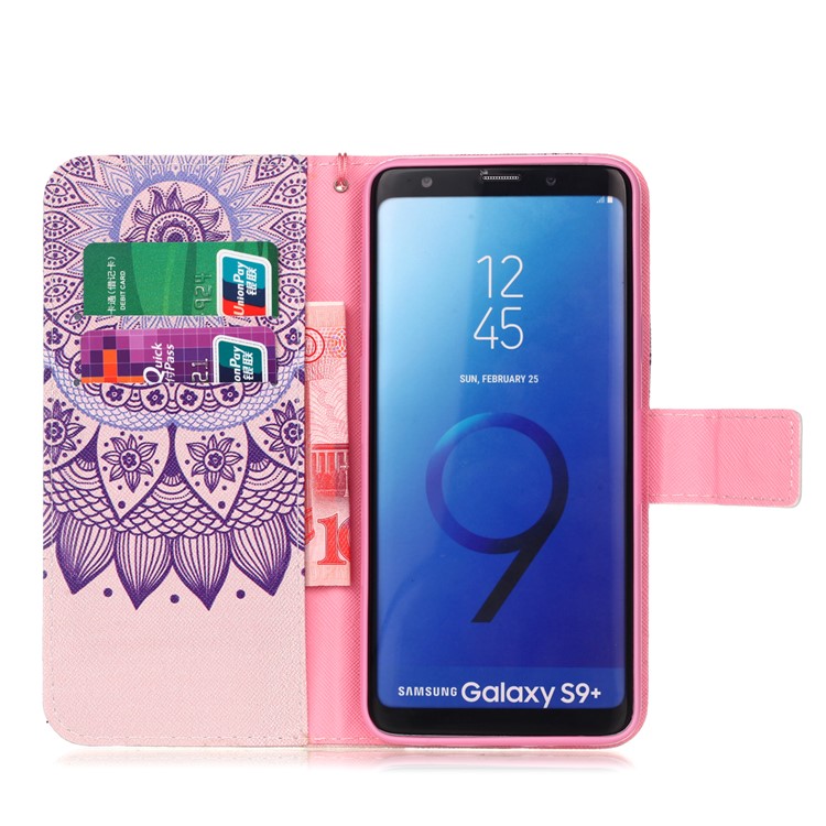 Pattern Printing Leather Stand Cover with Card Slots for Samsung Galaxy S9+ SM-G965 - Mandala Flower-3