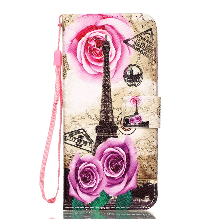 Pattern Printing Wallet Leather Cover Case for Samsung Galaxy S9+ SM-G965 - Eiffel Tower and Flowers-1