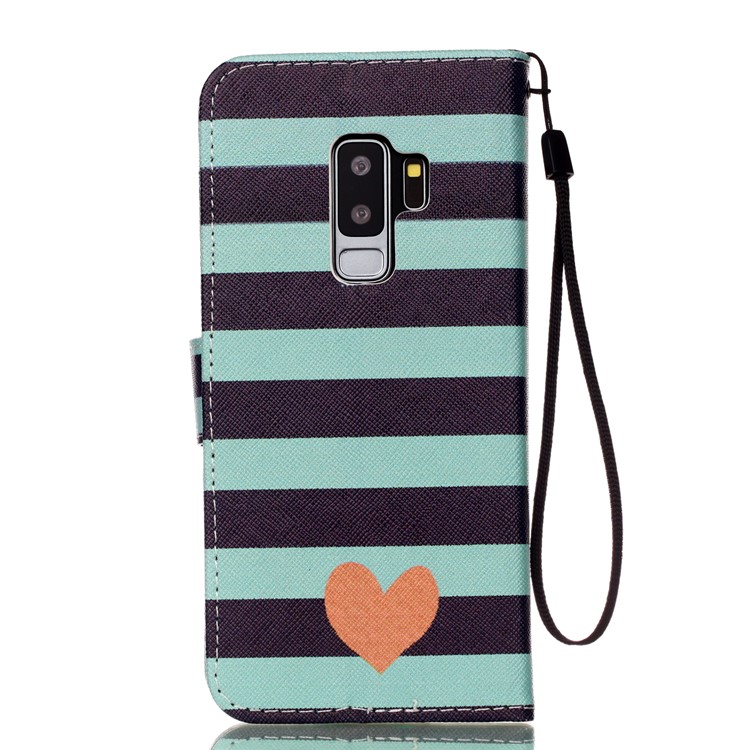Pattern Printing PU Leather Wallet Case for Samsung Galaxy S9+ SM-G965 - Hearts and Stripes-2