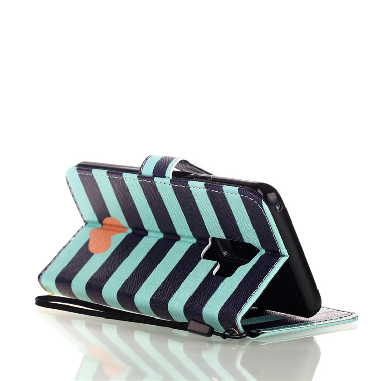 Pattern Printing PU Leather Wallet Case for Samsung Galaxy S9+ SM-G965 - Hearts and Stripes-5