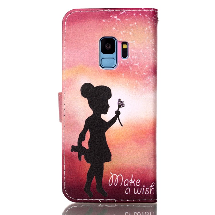 Pattern Printing Wallet Stand Leather Cover for Samsung Galaxy S9 G960 - Girl Holding Dandelion-2