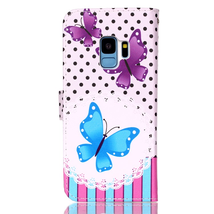 Pattern Printing Wallet Stand Leather Shell for Samsung Galaxy S9 G960 - Butterflies and Polka Dots-2