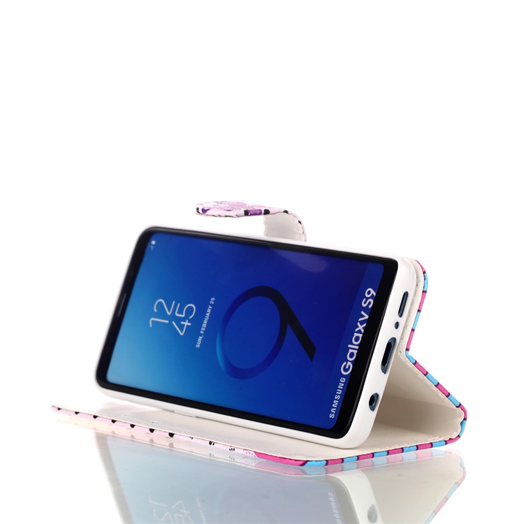 Pattern Printing Wallet Stand Leather Shell for Samsung Galaxy S9 G960 - Butterflies and Polka Dots-4