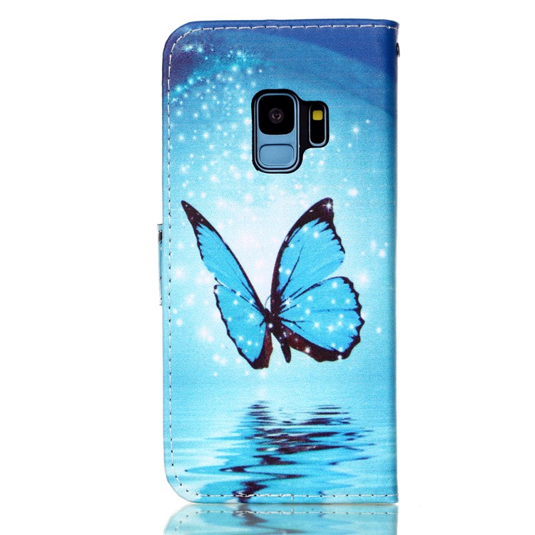 Pattern Printing Wallet Leather Phone Cover for Samsung Galaxy S9 G960 - Blue Butterfly-2