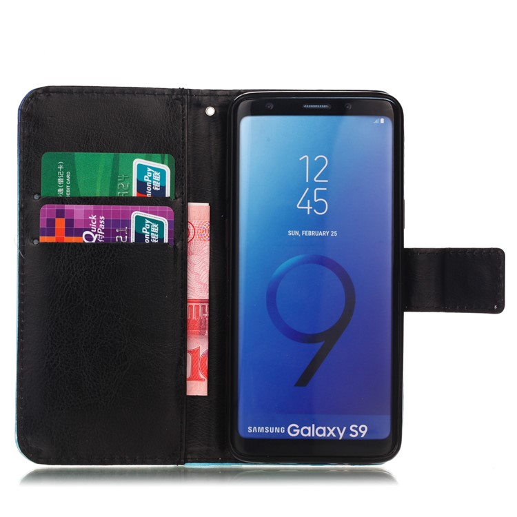 Pattern Printing Wallet Leather Phone Cover for Samsung Galaxy S9 G960 - Blue Butterfly-3