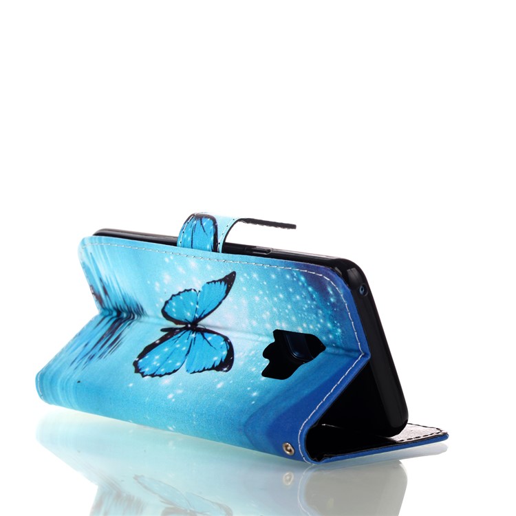 Pattern Printing Wallet Leather Phone Cover for Samsung Galaxy S9 G960 - Blue Butterfly-5