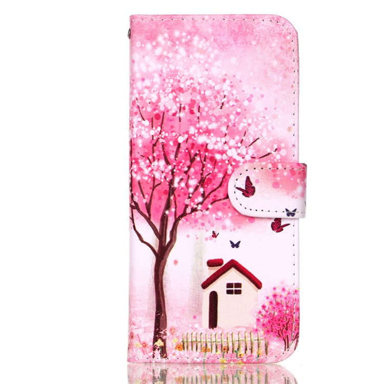 Pattern Printing Wallet Leather Phone Shell for Samsung Galaxy S9 G960 - Flowered Tree and House-1