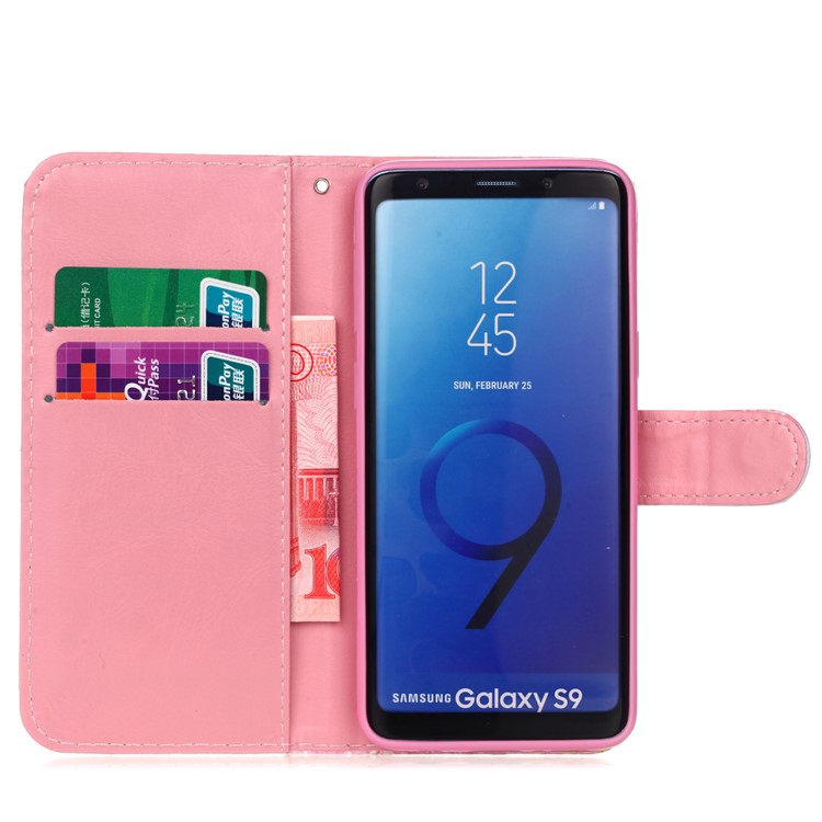 Pattern Printing Wallet Leather Phone Shell for Samsung Galaxy S9 G960 - Flowered Tree and House-3