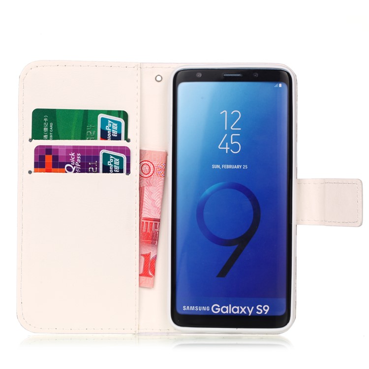 Patterned Wallet Stand Leather Mobile Cover for Samsung Galaxy S9 G960 - Stripes and Hearts-3