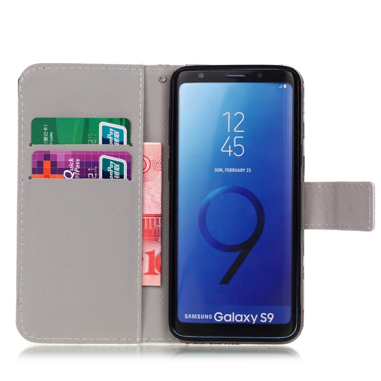 Patterned Card Holder Stand Leather Mobile Casing for Samsung Galaxy S9 G960 - BAM BOOM-3
