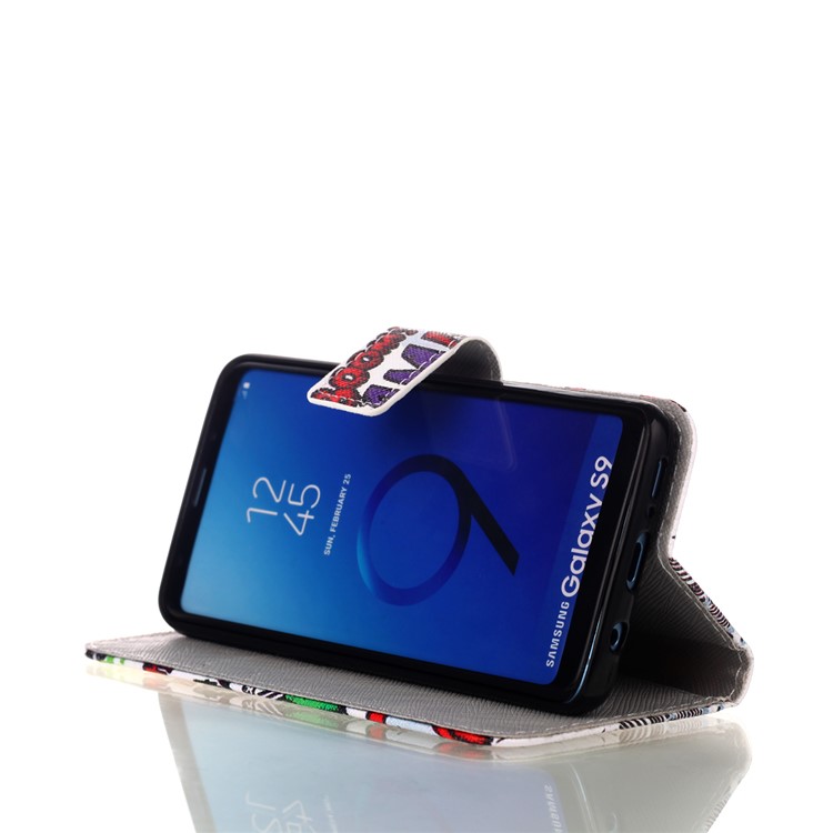 Patterned Card Holder Stand Leather Mobile Casing for Samsung Galaxy S9 G960 - BAM BOOM-4
