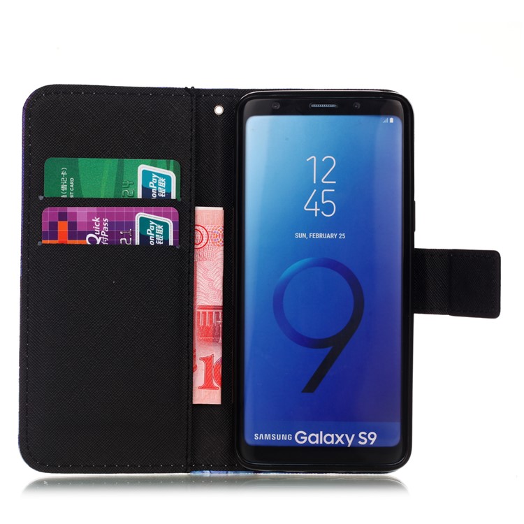 Patterned Wallet Stand PU Leather Shell Case for Samsung Galaxy S9 G960 - Dream Catcher and Wolves-3