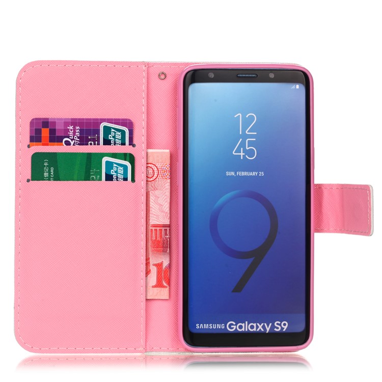 Pattern Printing Wallet Stand Leather Protector Cover for Samsung Galaxy S9 G960 - Sweet Owl Family-3