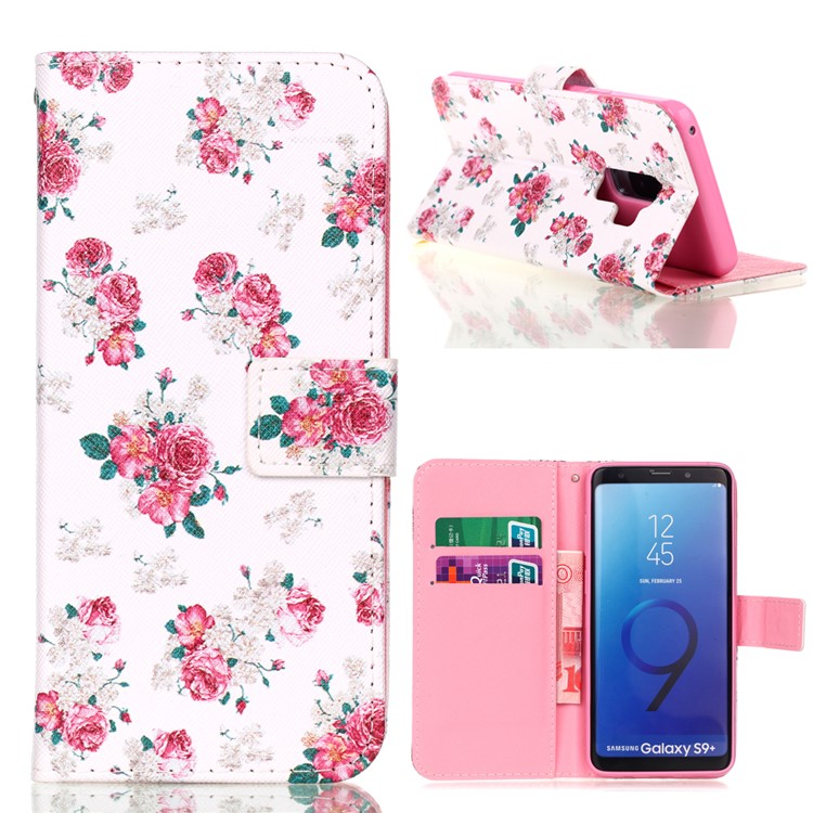 Pattern Printing Wallet Stand Leather Case for Samsung Galaxy S9+ G965 - Blooming Flower-1