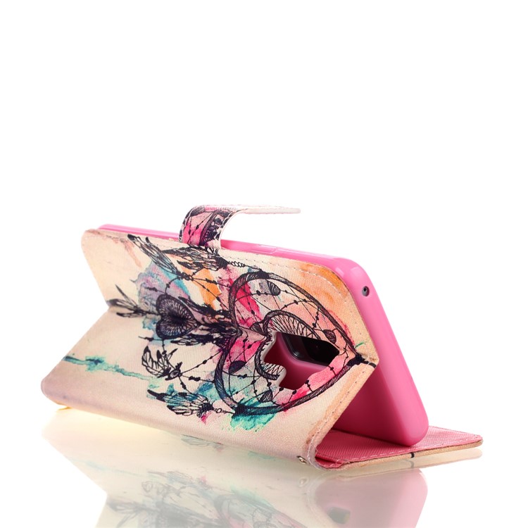 Pattern Printing Wallet Stand Leather Cover for Samsung Galaxy S9+ G965 - Dream Catcher Feather-5