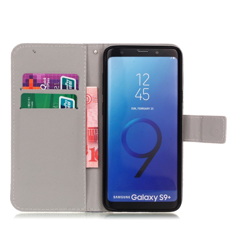 Patterned Card Holder Stand Leather Phone Case for Samsung Galaxy S9+ G965 - Cool Cat-3