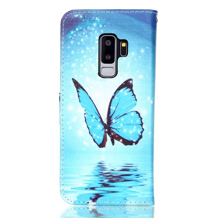 Patterned Wallet Stand Leather Phone Cover for Samsung Galaxy S9+ G965 - Blue Butterfly-2