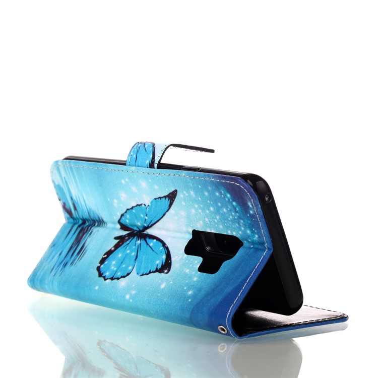 Patterned Wallet Stand Leather Phone Cover for Samsung Galaxy S9+ G965 - Blue Butterfly-5