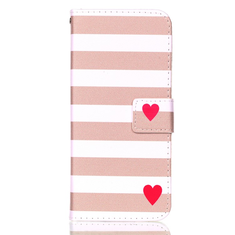 Pattern Printing Stand PU Leather Phone Shell for Samsung Galaxy S9+ G965 - Stripes and Heart-1