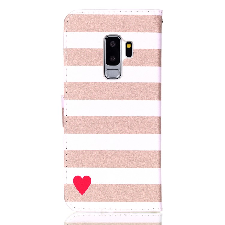 Pattern Printing Stand PU Leather Phone Shell for Samsung Galaxy S9+ G965 - Stripes and Heart-2