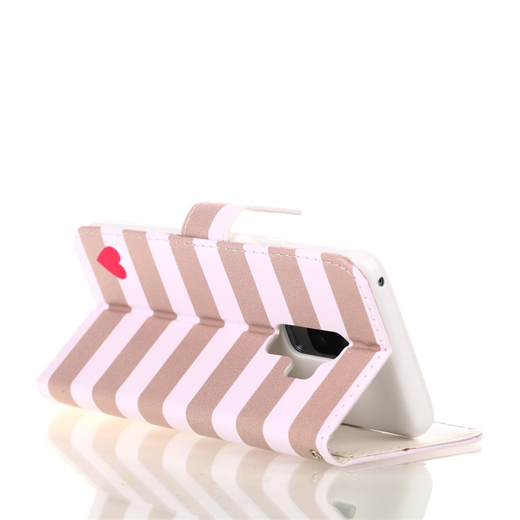 Pattern Printing Stand PU Leather Phone Shell for Samsung Galaxy S9+ G965 - Stripes and Heart-5