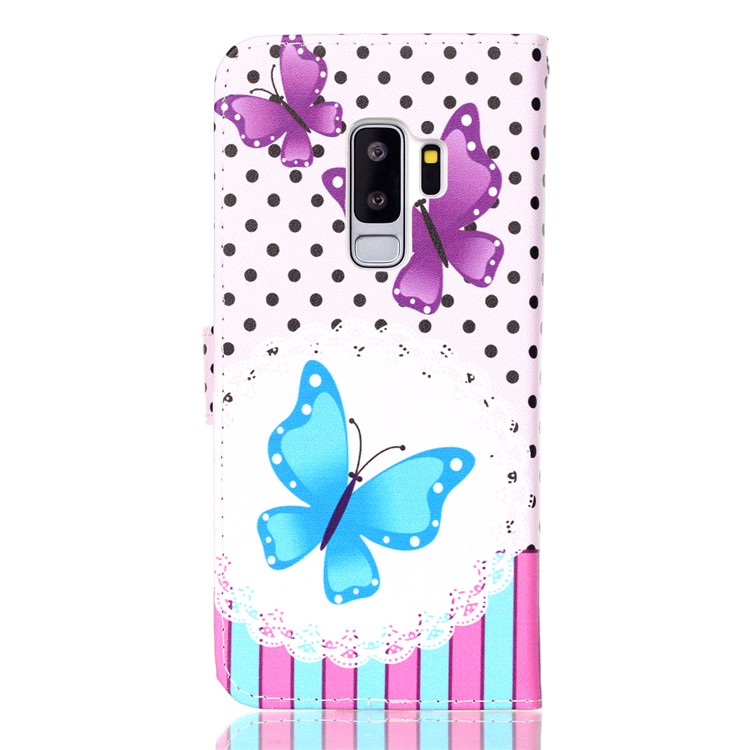 Patterned Wallet Stand Leather Mobile Case for Samsung Galaxy S9+ G965 - Butterflies and Polka Dots-2
