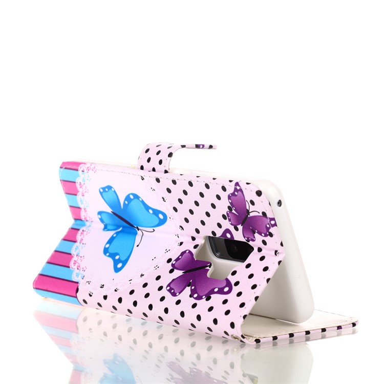 Patterned Wallet Stand Leather Mobile Case for Samsung Galaxy S9+ G965 - Butterflies and Polka Dots-5