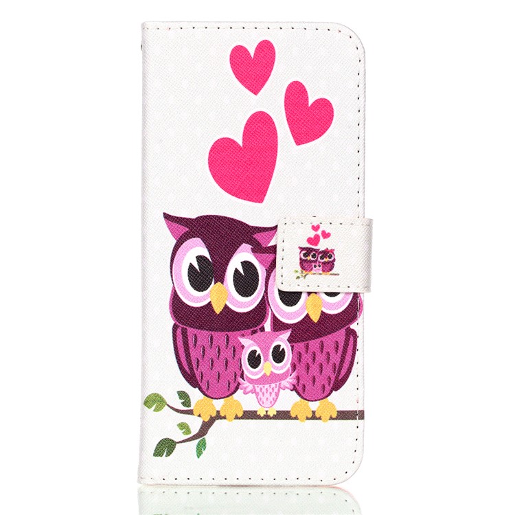 Patterned Wallet Stand Leather Mobile Cover Case for Samsung Galaxy S9+ G965 - Sweet Owl Family-1