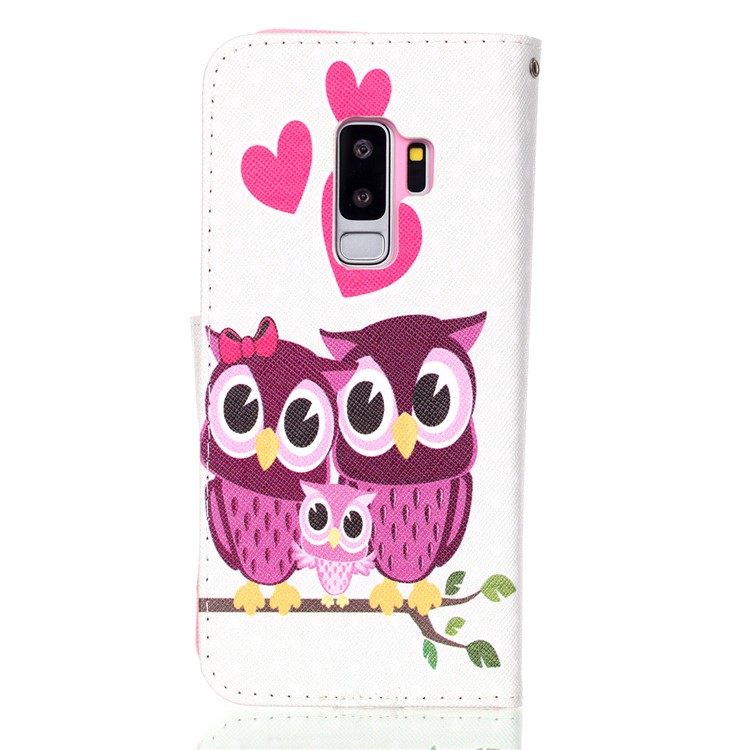 Patterned Wallet Stand Leather Mobile Cover Case for Samsung Galaxy S9+ G965 - Sweet Owl Family-2