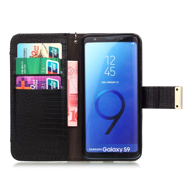Crocodile Texture PU Leather Wallet Stand Case for Samsung Galaxy S9 G960 - Black-3