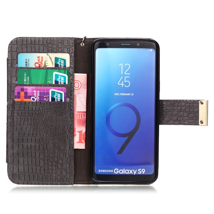 Crocodile Texture PU Leather Wallet Stand Cover for Samsung Galaxy S9 G960 - Dark Grey-3