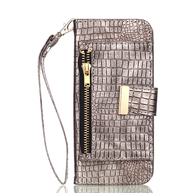 Crocodile Texture PU Leather Wallet Stand Shell for Samsung Galaxy S9 G960 - Light Grey-1