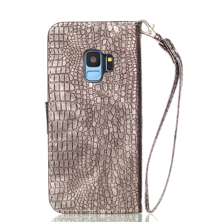 Crocodile Texture PU Leather Wallet Stand Shell for Samsung Galaxy S9 G960 - Light Grey-2